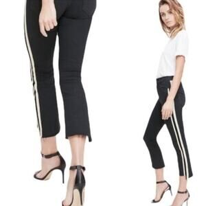 Mother Insider Crop Step Fray Guilty Racer Jeans Black w/White Striping Size 28